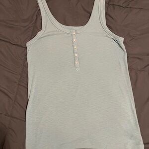 Women’s Aerie Scoop Neck Ribbed Tank Top with Button Placket - Light Blue